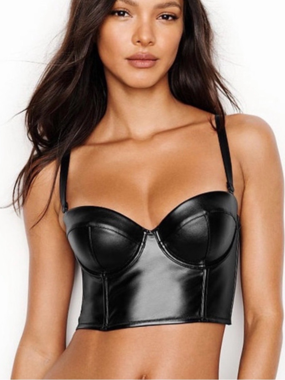 Victoria’s Secret Very Sexy 34D Black Faux Leather Longline Bustier Corset Top